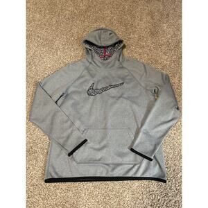Nike Gray With speckled black and white Nike Swoosh And Funnel Hoodie Size L